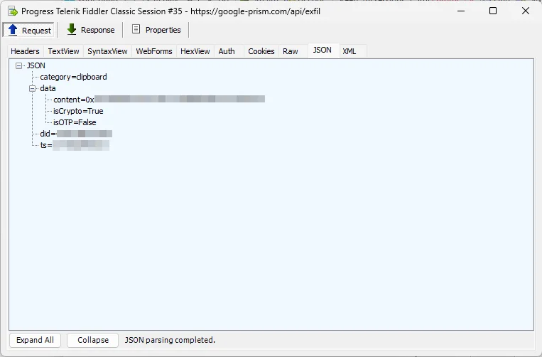 Exfiltrated clipboard data